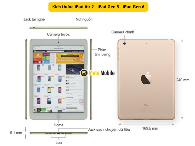 Kích thước iPad Air 2 iPad Gen 5 iPad Gen 6