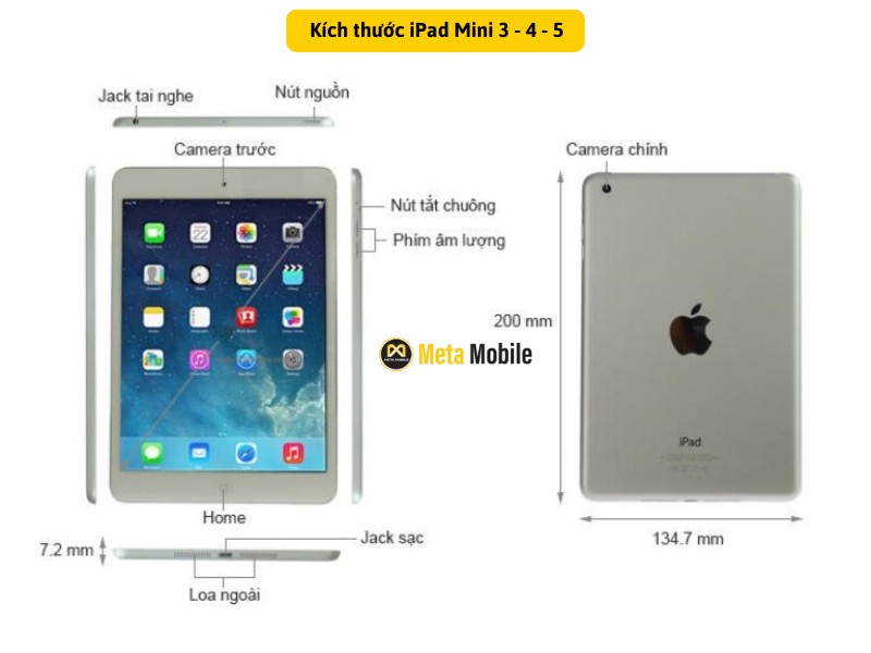 Kích thước iPad mini 3 4 5